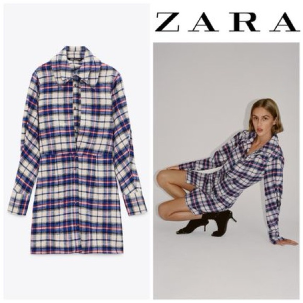 Zara Women’s Plaid Flannel Button Front Shirt Mini Dress Medium